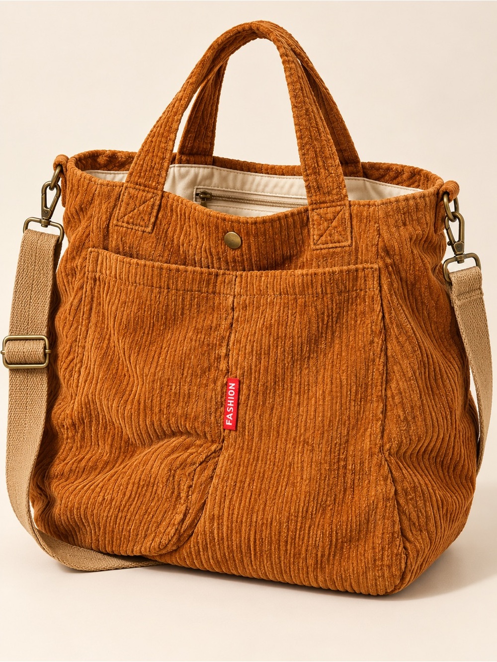 Everyday Corduroy Tote in Burnt Orange